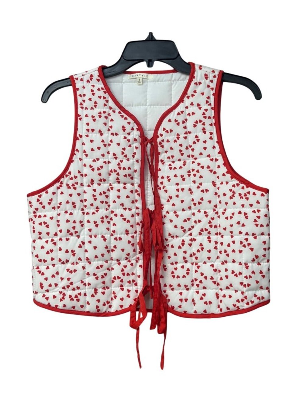 BaeValy Red & White Quilted Vest With Heart Print Tie Front Closure Sz. S Kids